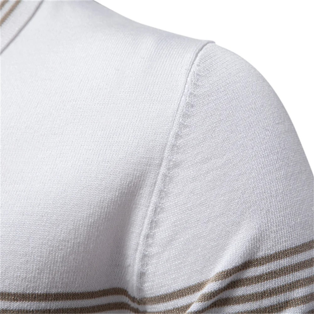 Strick-Poloshirt für Herren mit schmalen Streifen