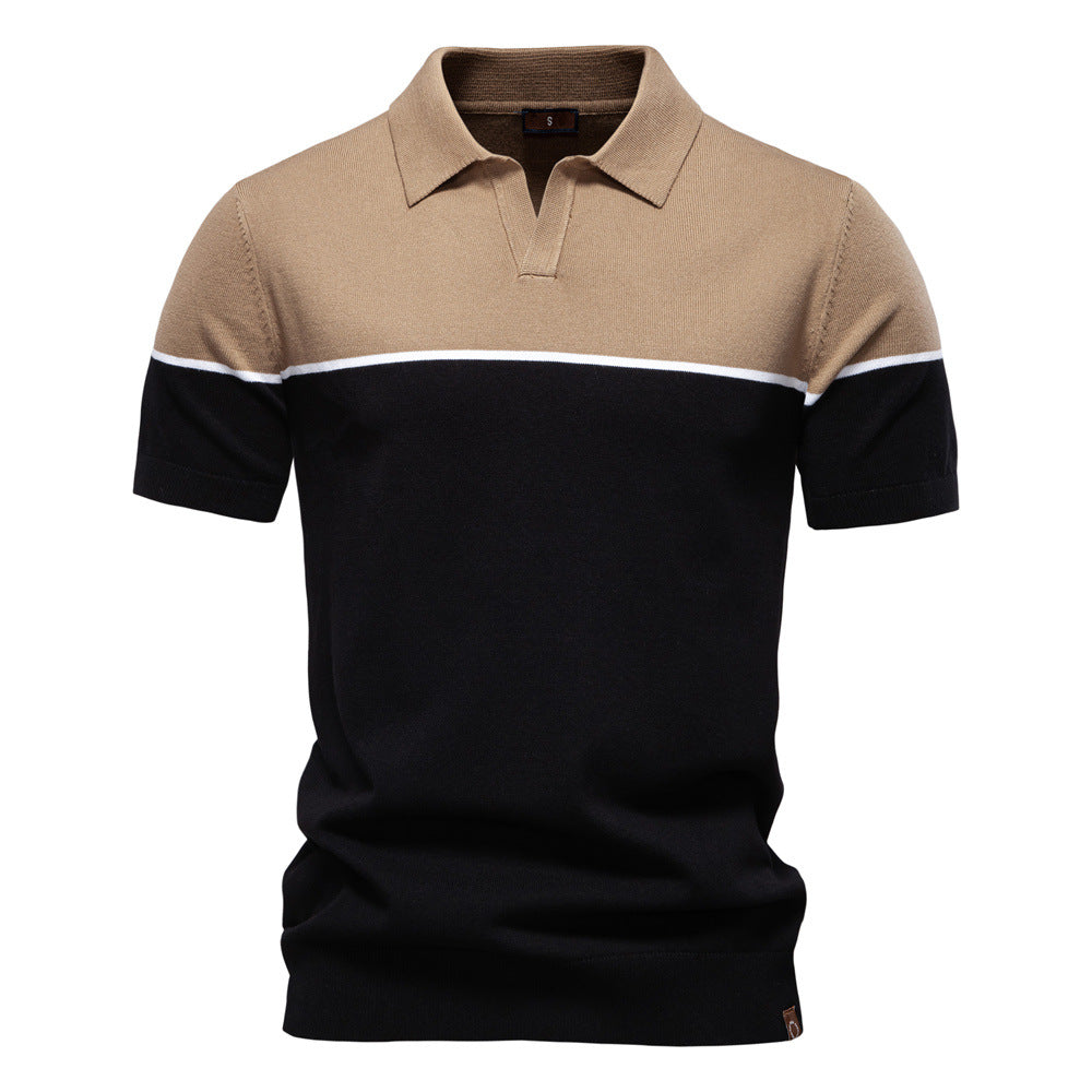 Zweifarbiges Poloshirt für Herren mit V-Ausschnitt