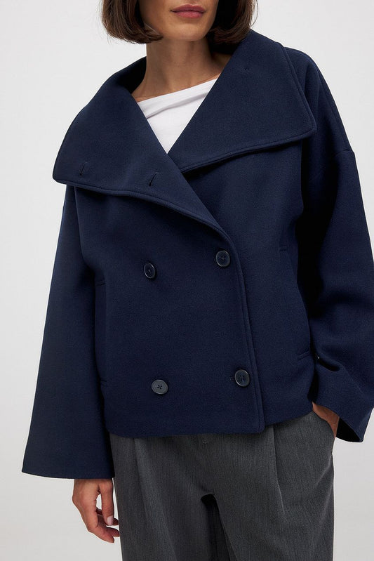 Damen Kurze Wolljacke Mit Doppelknopfleiste