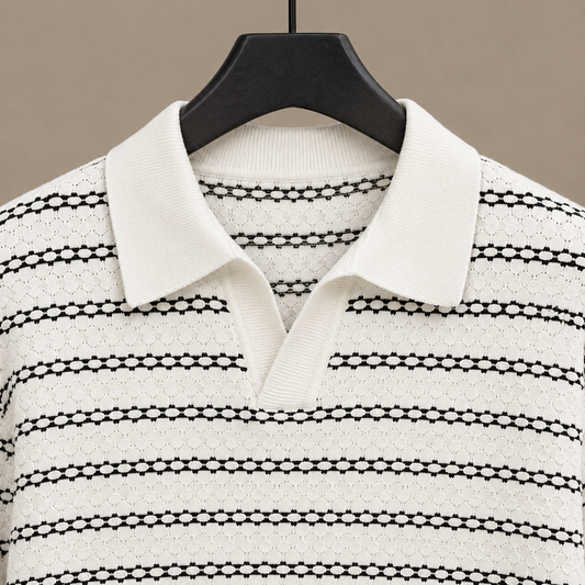 Damen-Strickpoloshirt mit klassischem Polokragen und V-Ausschnitt