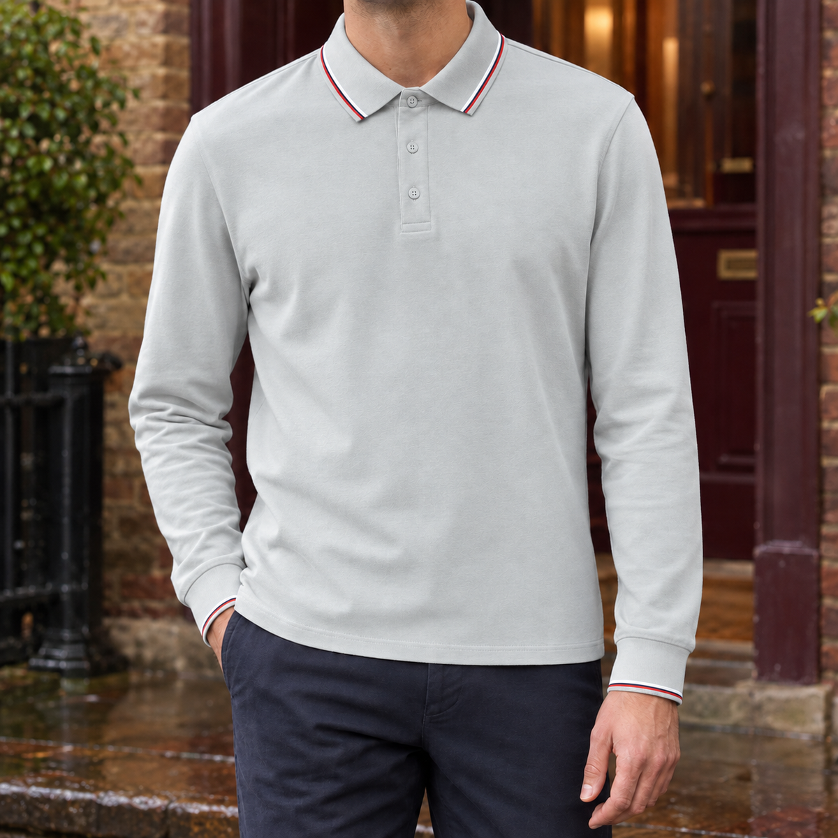 Herren Poloshirt Aus Baumwollmischung Mit Kontrastkante