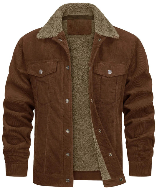 Gefütterte Cordjacke für Herren mit Sherpa-Kragen