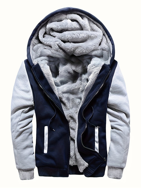Warm camouflage fleece jacket with hood for men