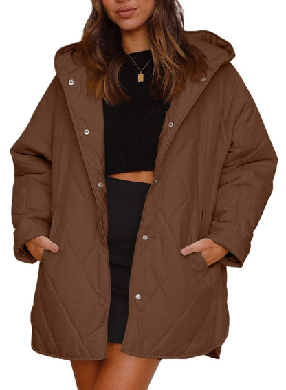 Damen Steppjacke Mit Kapuze Und Fronttaschen