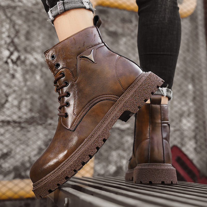 Lace-up boots with zipper and profiled sole for men