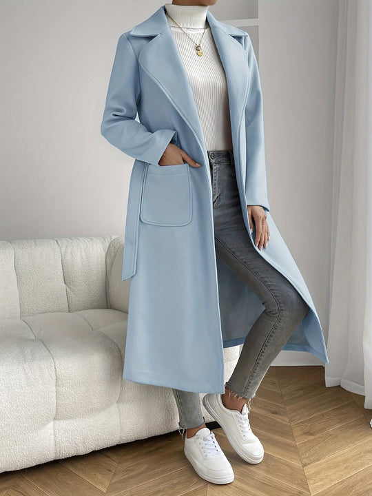 Trench coat with belt and pockets for women