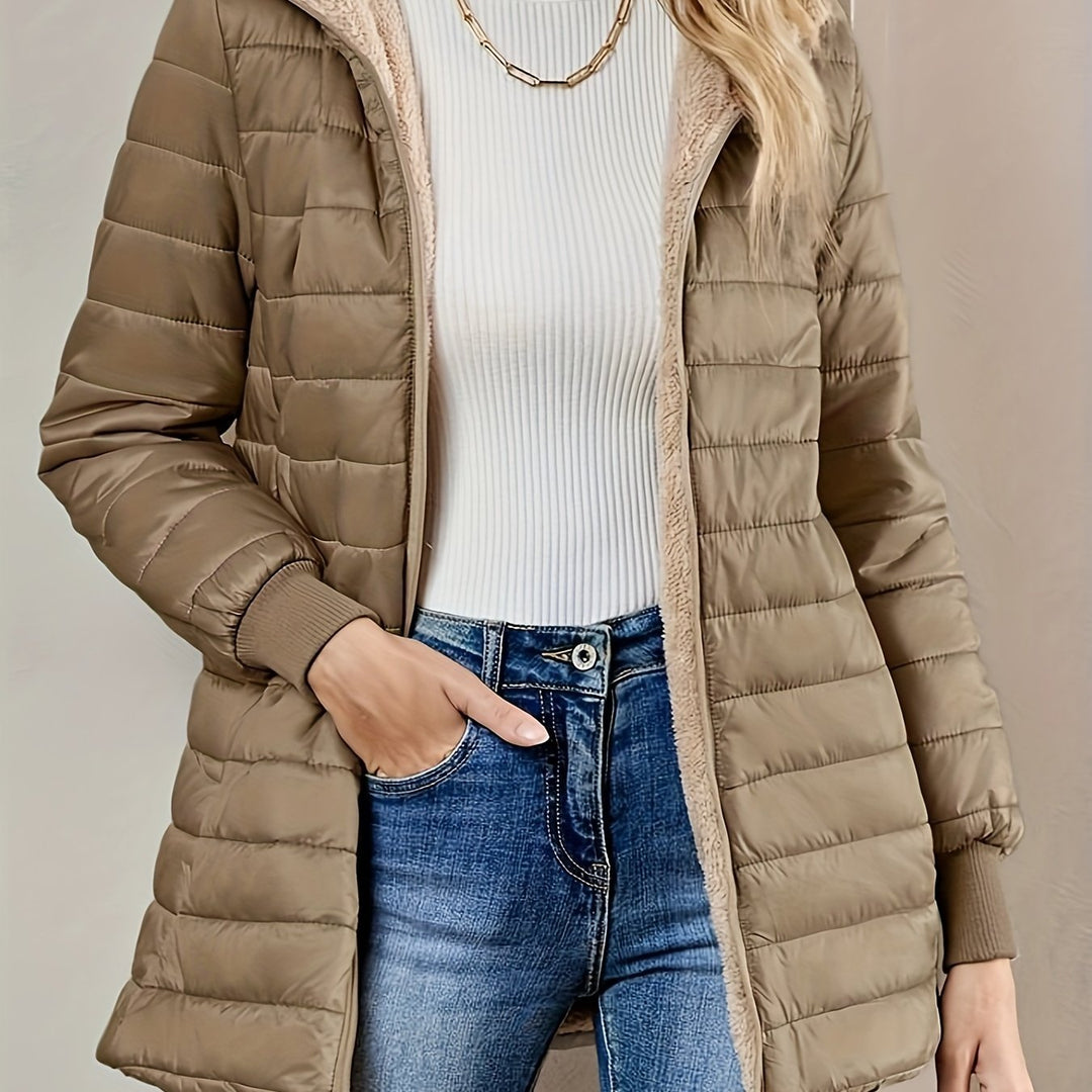 Women's midi quilted coat with fleece lining