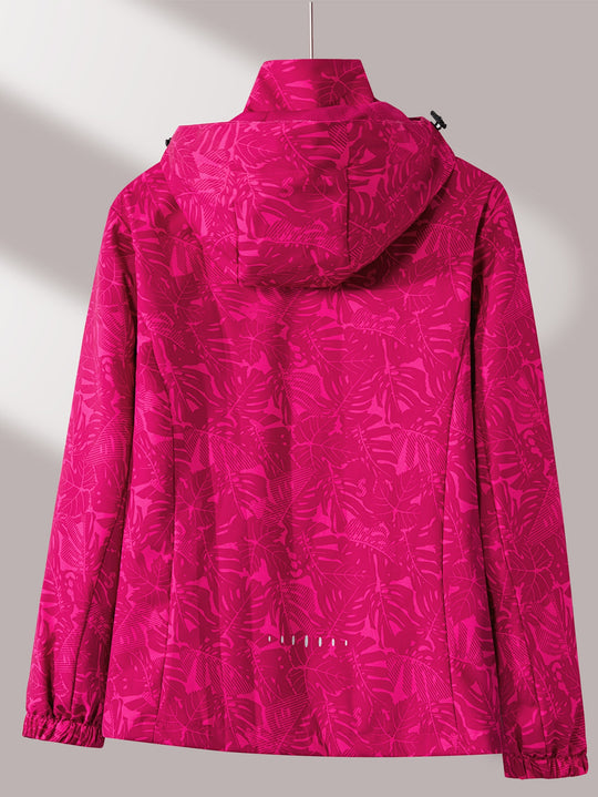 Camouflage outdoor jacket with detachable hood for women