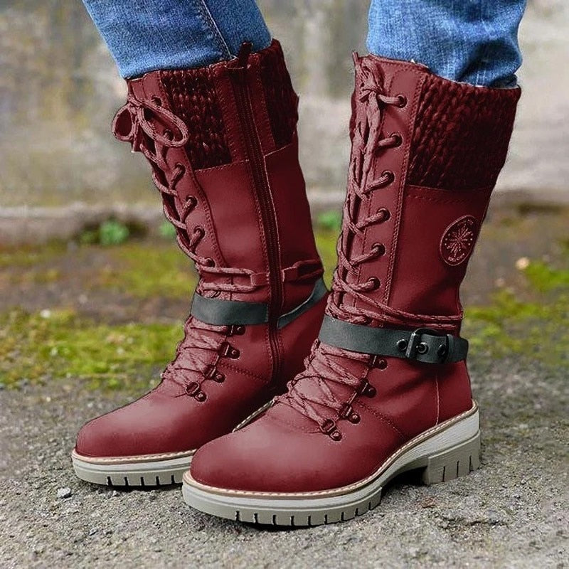 Women's winter boots with knitted cuff and zipper 
