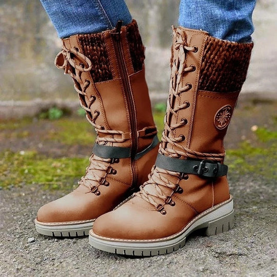 Women's winter boots with knitted cuff and zipper 