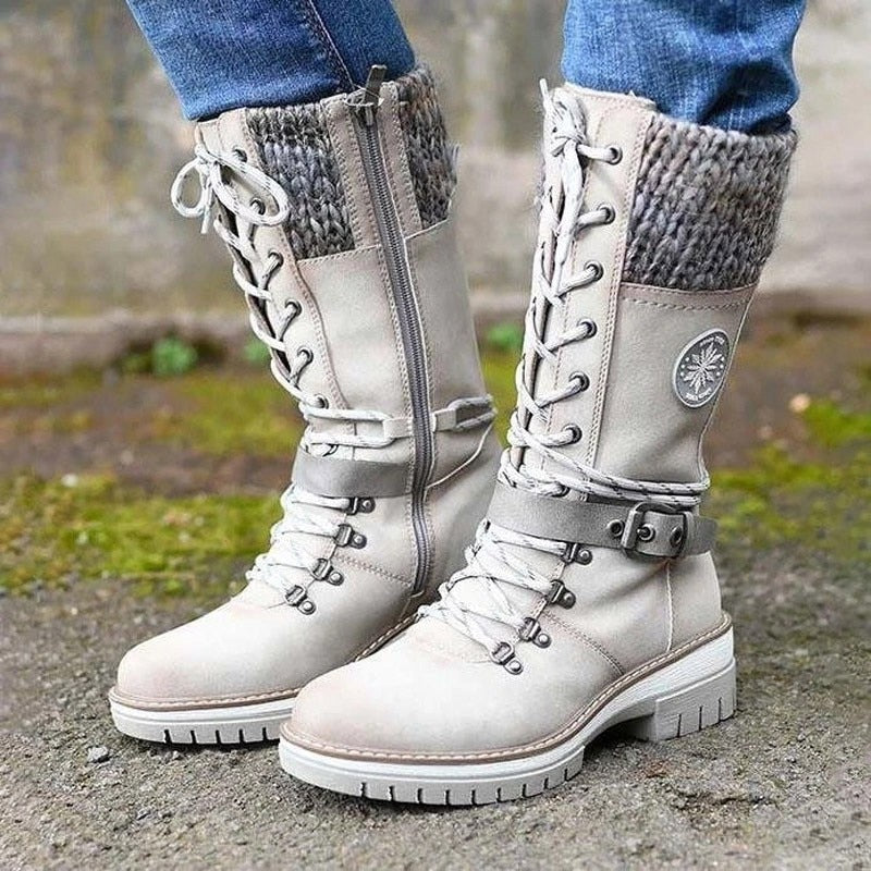 Women's winter boots with knitted cuff and zipper 