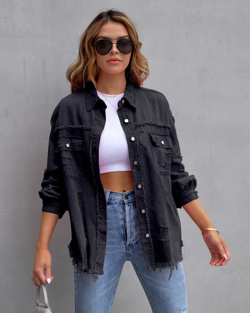 Women's denim jacket with vintage look