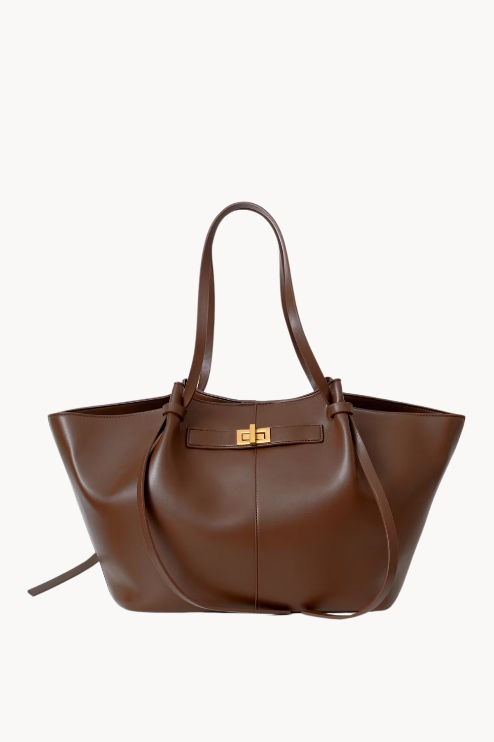 Livana Tote Brown | Elegant large tote bag with laptop compartment and gold details made of vegan ultrafiber for women
