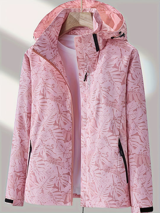 Camouflage outdoor jacket with detachable hood for women