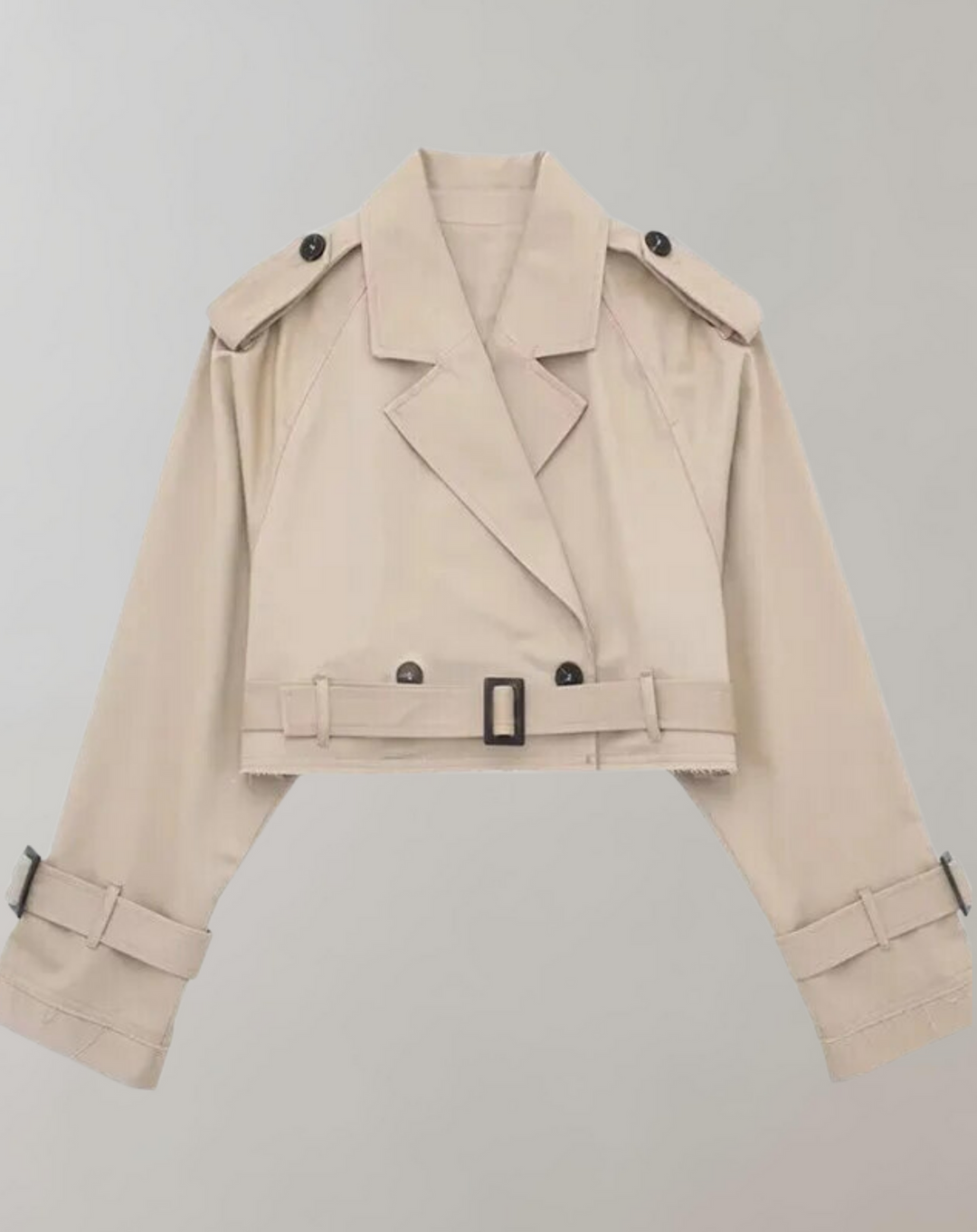 Women's Short Trench Coat with Belt and Long Sleeves 