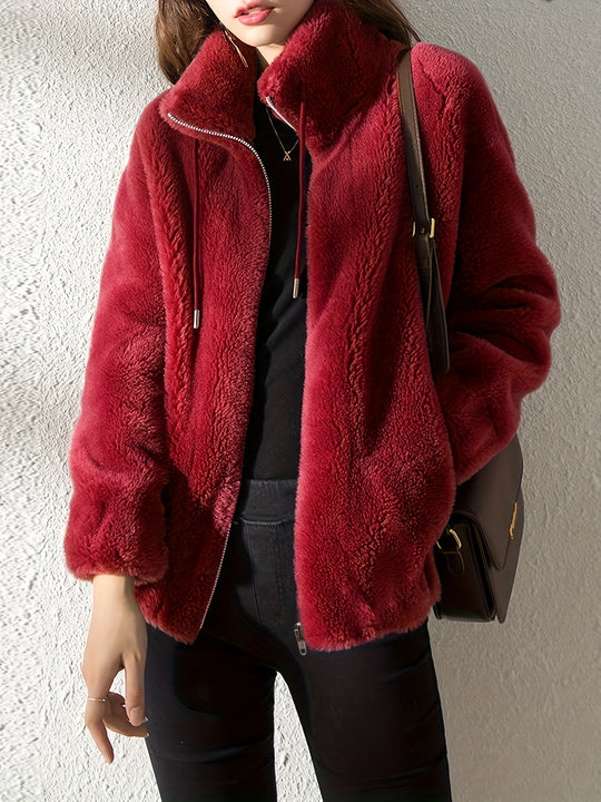Teddy coat with zipper and drawstring for women