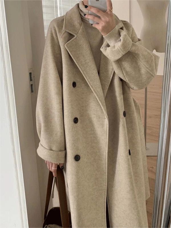 Women's Long Coat with Lapel Collar and Tie Belt 