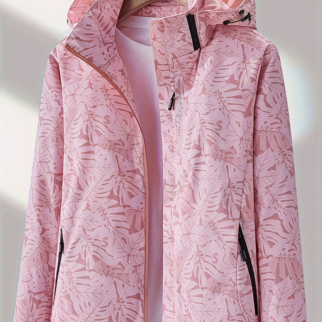 Camouflage outdoor jacket with detachable hood for women