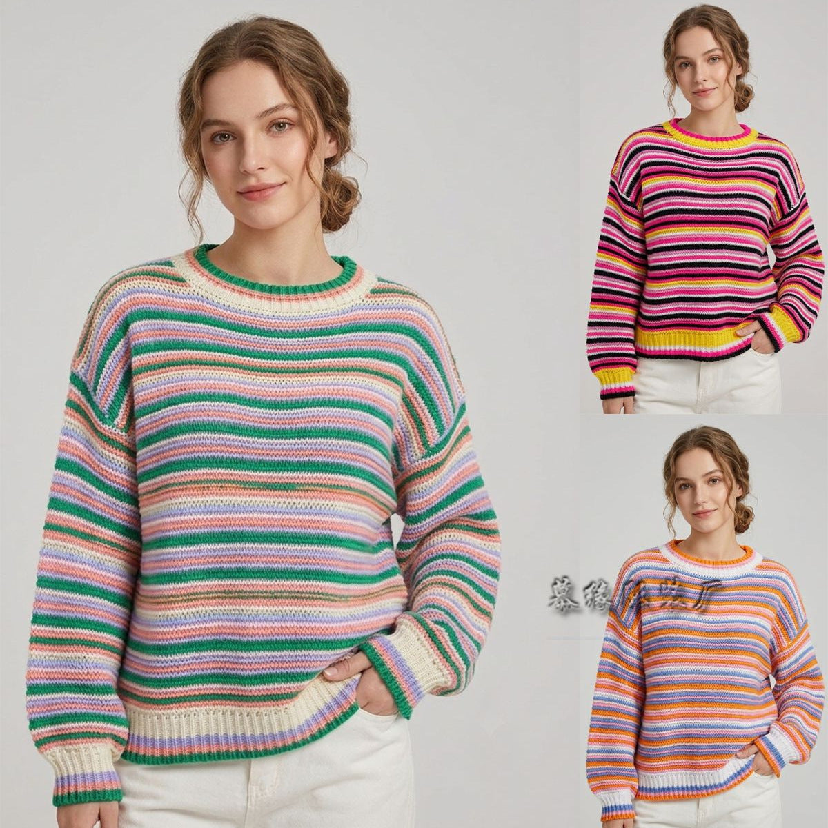 Gestreifter Damen-Strickpullover mit weiter, lässiger Passform