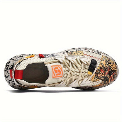 Men's sock fit lace up trainers with textured sole, rear view
