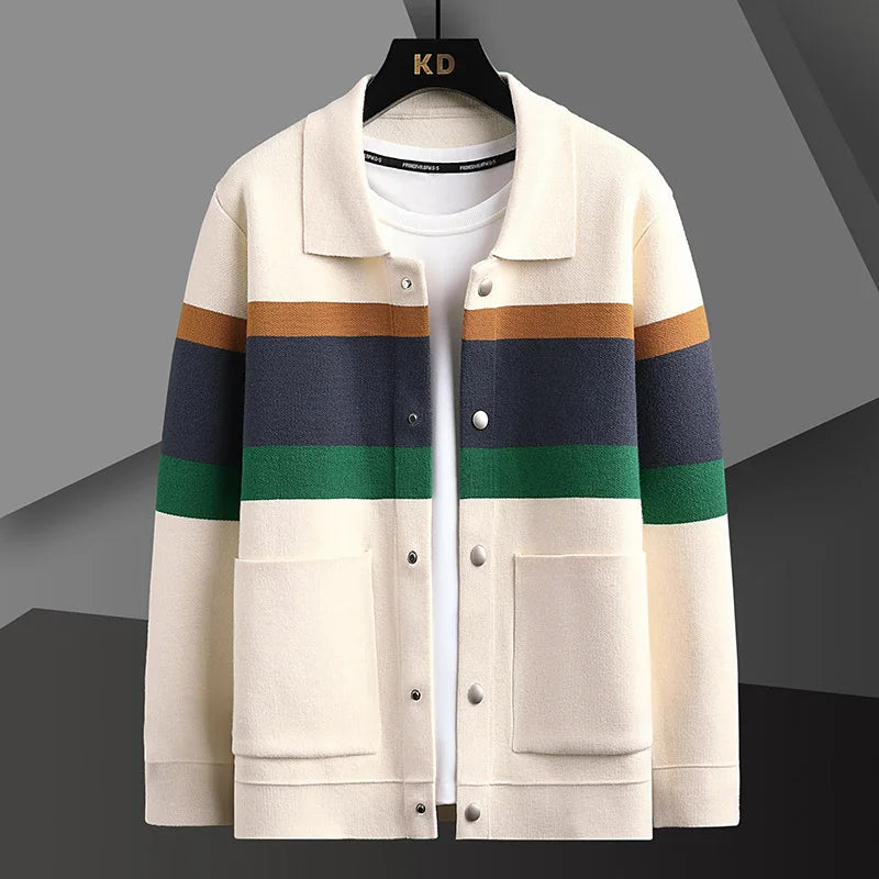 Striped Varsity Style Cardigan for Men 
