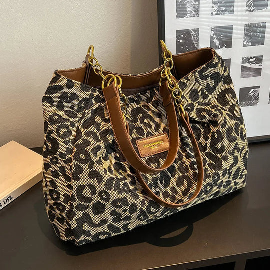 Trendy leopard canvas bag for women