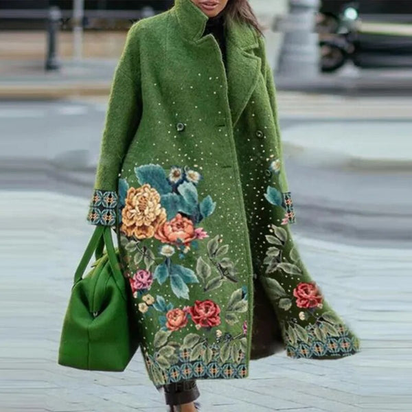 Women's Long Coat with Floral Pattern