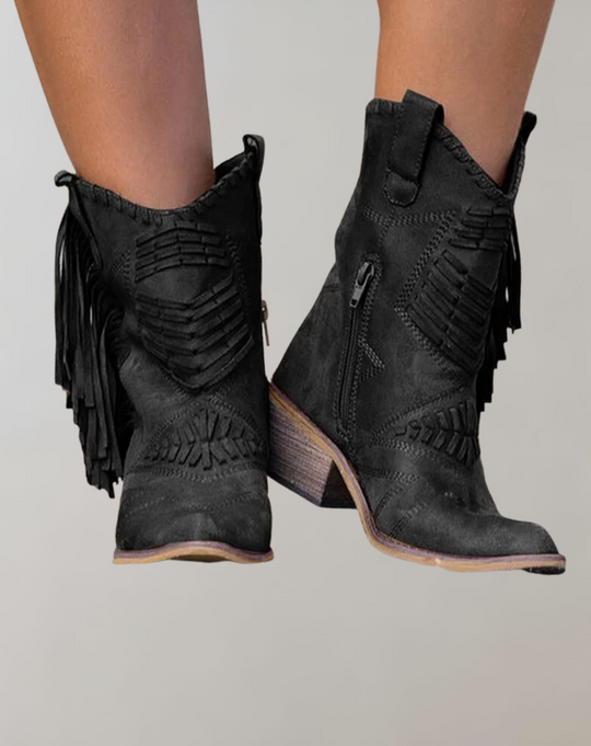 Women's Western Boots with Fringe and Block Heel 