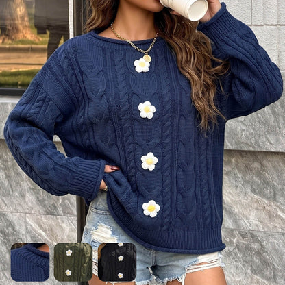 Damenpullover mit handgehäkeltem Patchwork-Muster im Boho-Stil