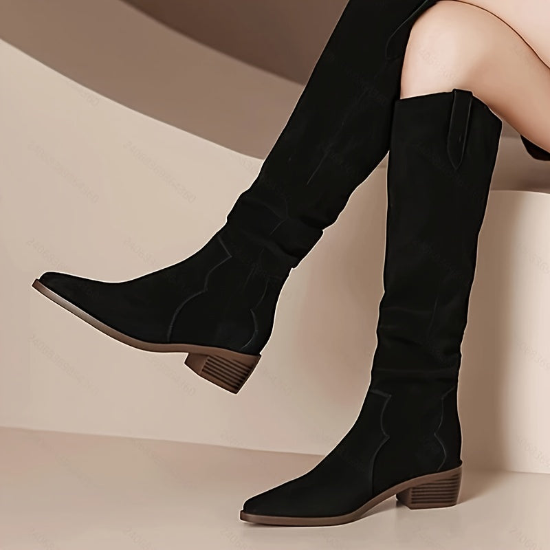 Western boots with block heel and pointed toe for women 