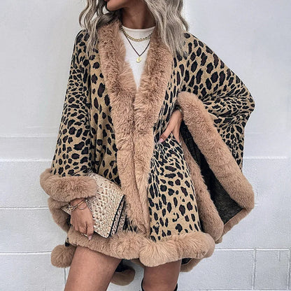 Damen Schal Mit Leopardenmuster Und Kunstpelzbesatz