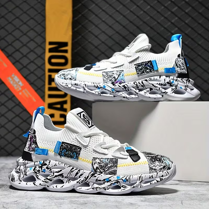 Men's printed upper sock fit trainers shown as a pair