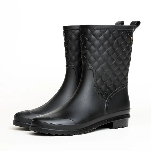 Wasserdichte Plateau-Regenstiefel für Damen in karierter Optik