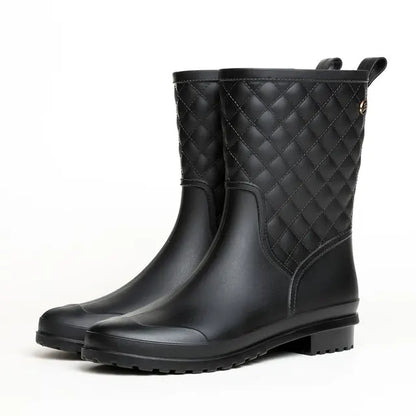 Damen Plateau Gummistiefel Kariert Wasserdicht