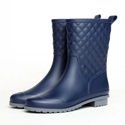 Damen Plateau Gummistiefel Kariert Wasserdicht