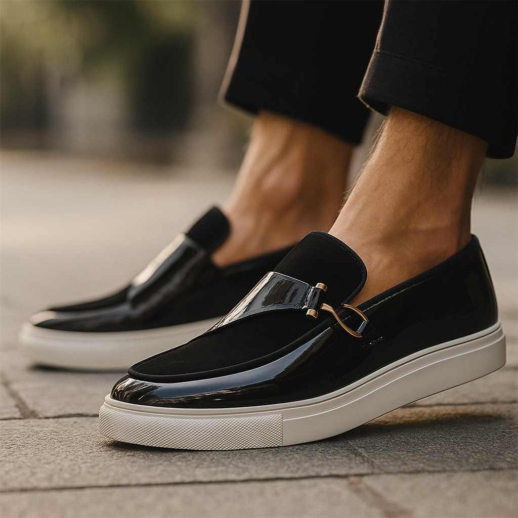Paar Herrenloafer mit Glanzoptik und Kunstvelours für stilvolle Outfits