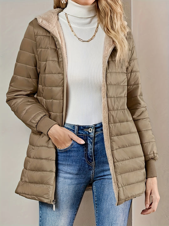 Women's midi quilted coat with fleece lining