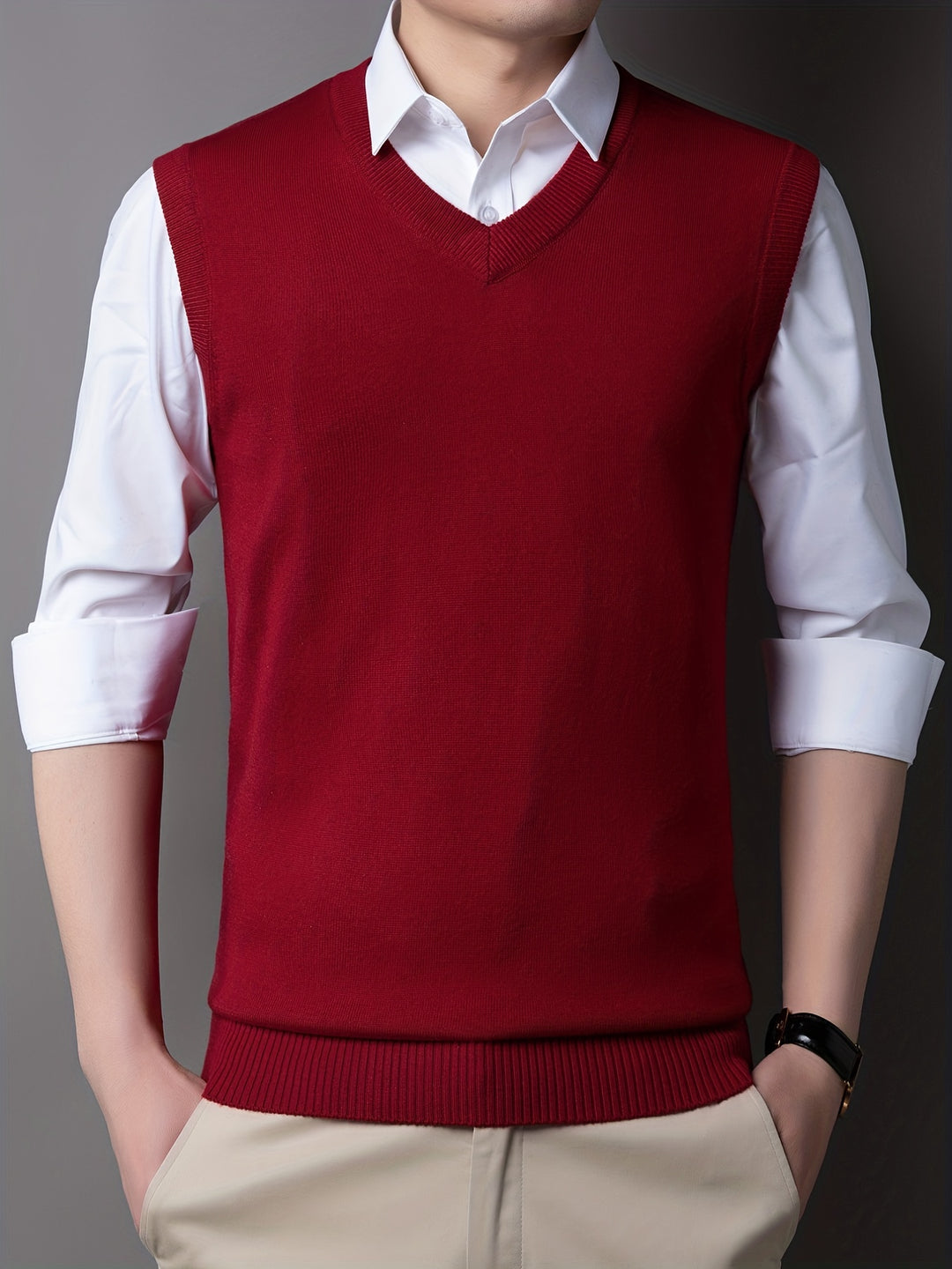 Sleeveless V-neck knit sweater for men