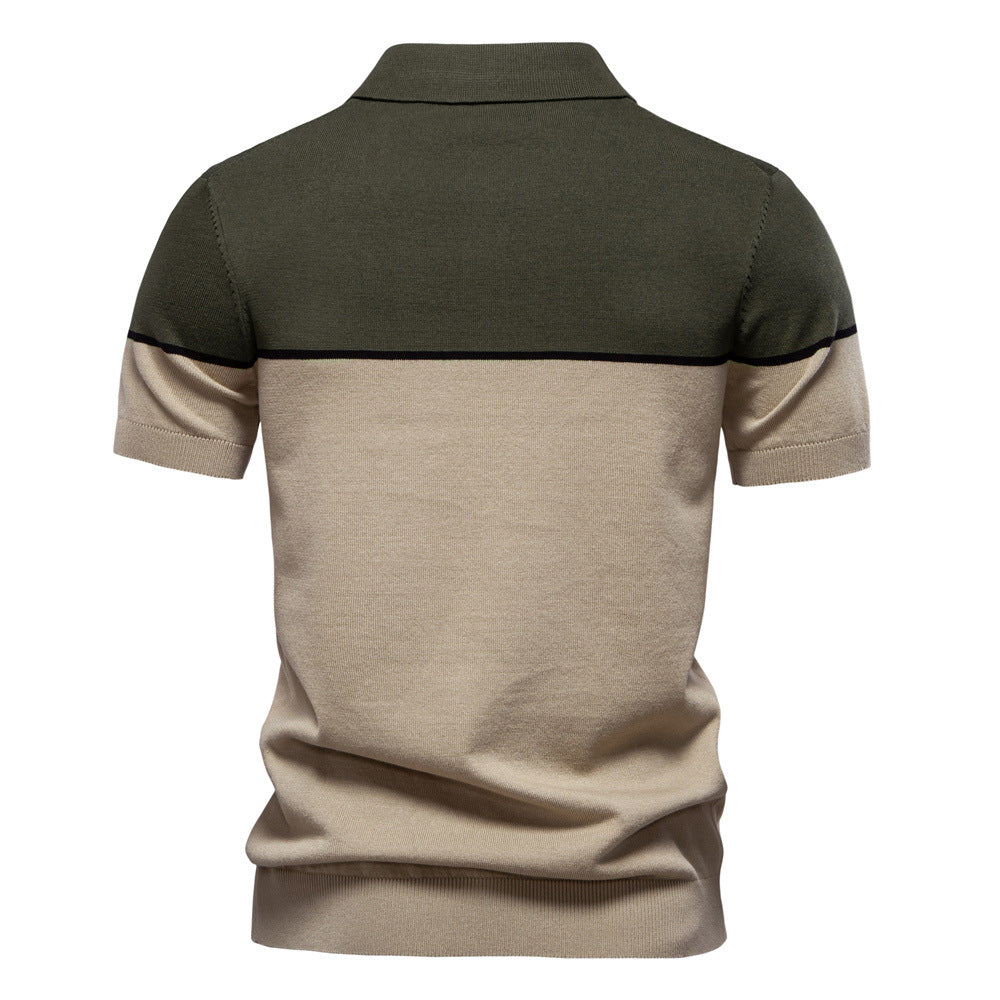Zweifarbiges Poloshirt für Herren mit V-Ausschnitt