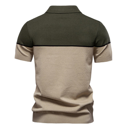Zweifarbiges Poloshirt für Herren mit V-Ausschnitt