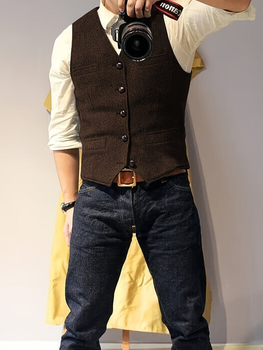 Vintage tweed western-style vest for men