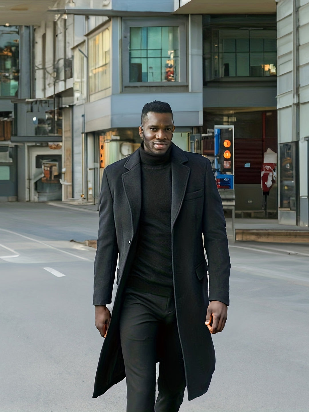 Long coat with lapel collar and button placket for men