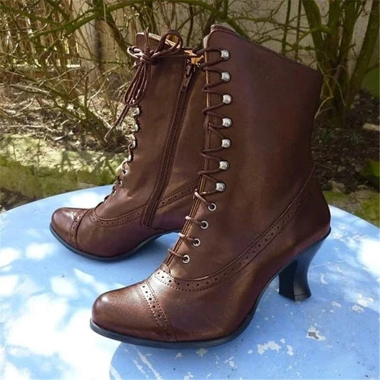Damen Retro Stiefeletten Zum Schnüren Mit Vintage Design