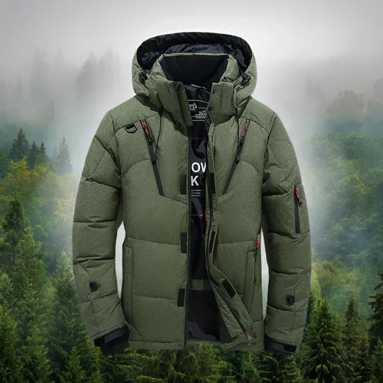 Men's down parka with detachable hood