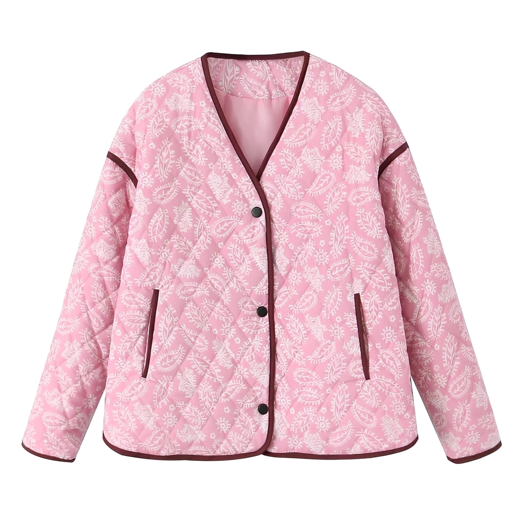 Women's quilted jacket with floral pattern in pink 