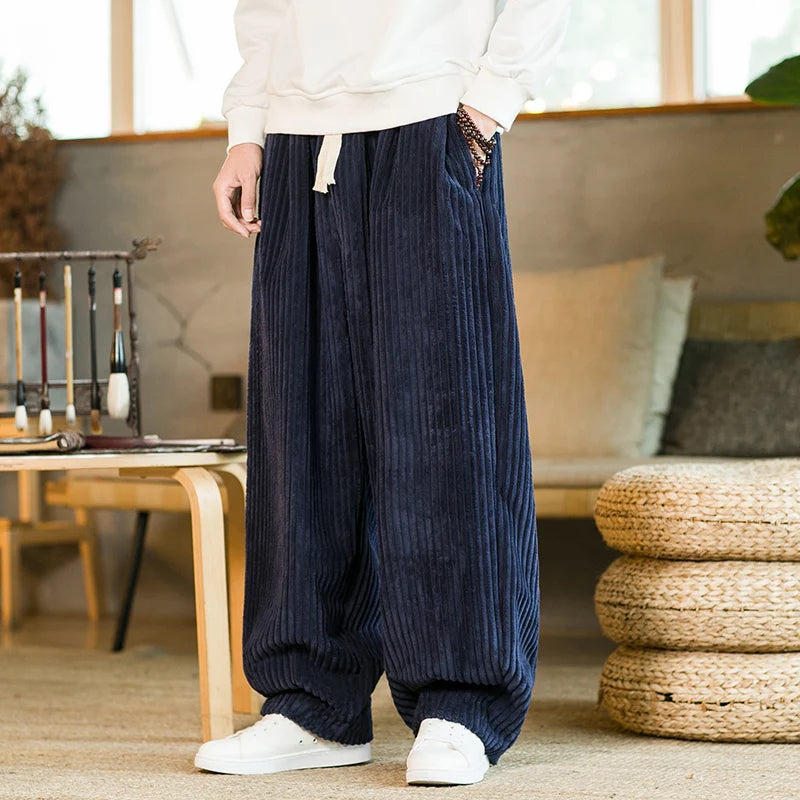 Herren Cordhose Mit Weitem Bein Und Kordelzug