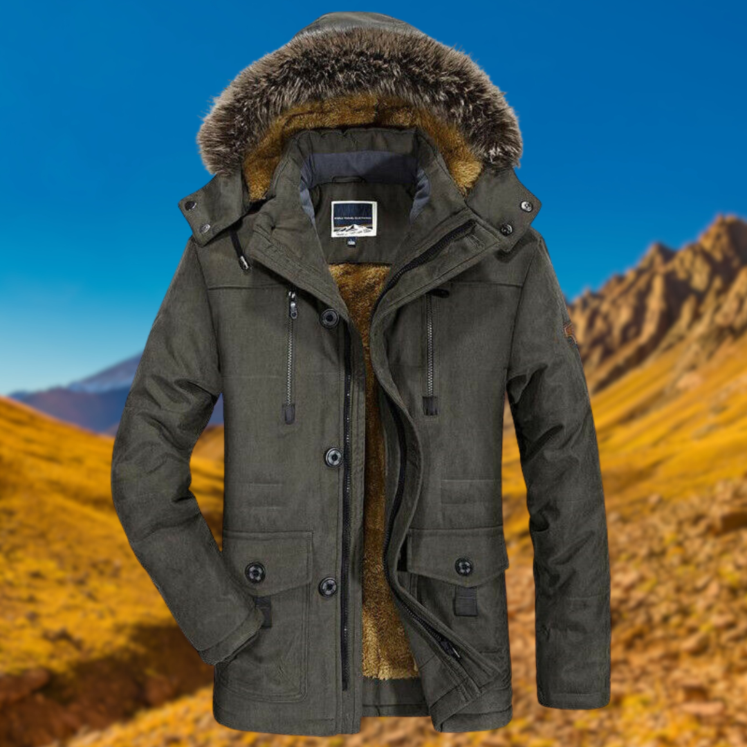 Men's winter parka with warm lining and functional design