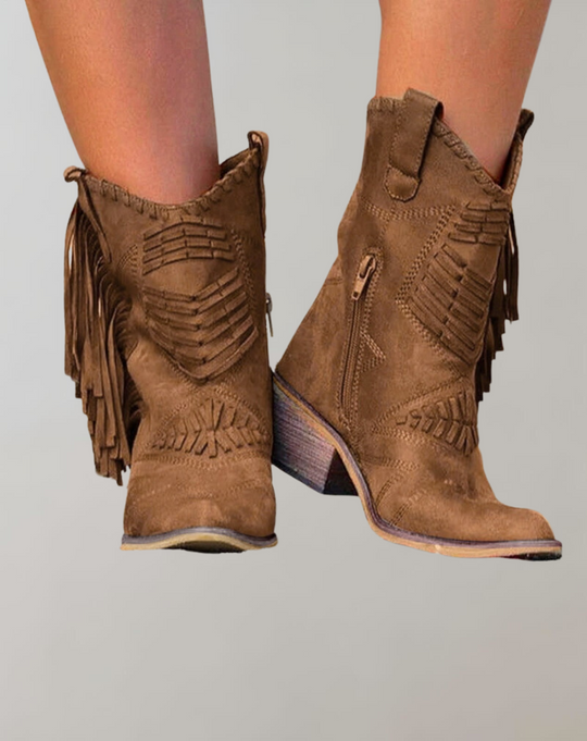 Women's Western Boots with Fringe and Block Heel 