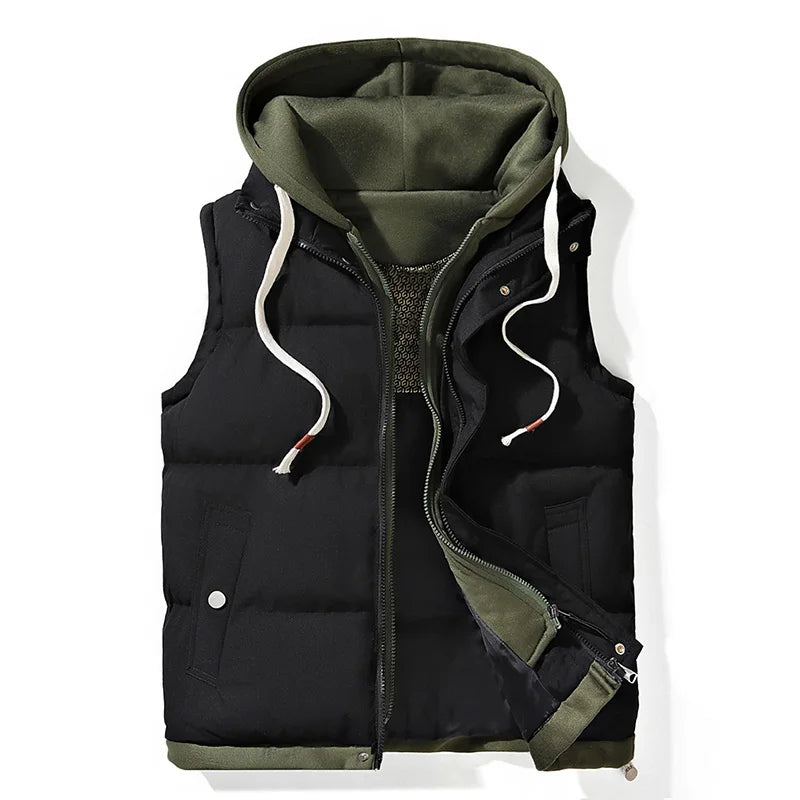 Men's quilted vest with hood in a modern design 