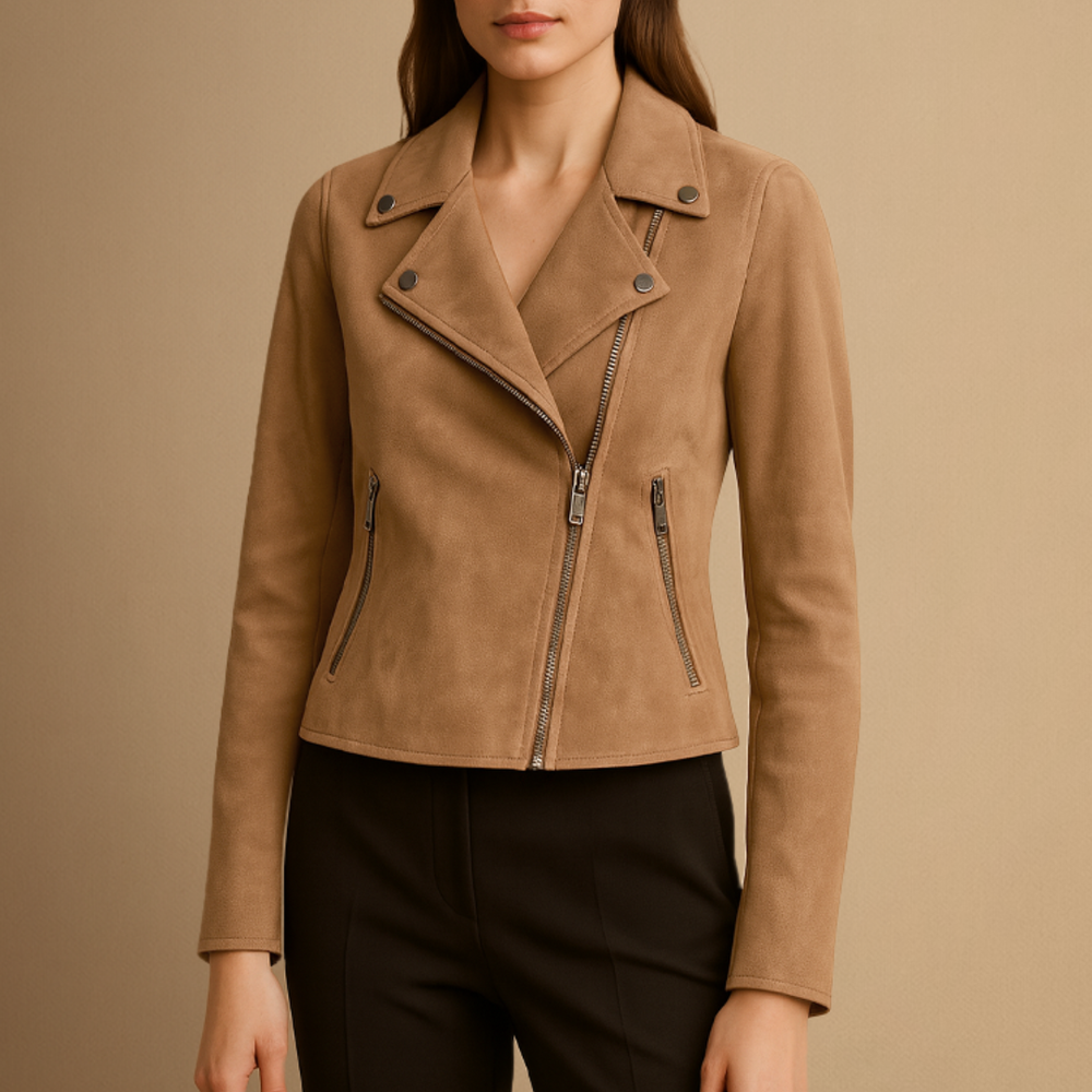 Women's Suede Biker Jacket with Short Cut